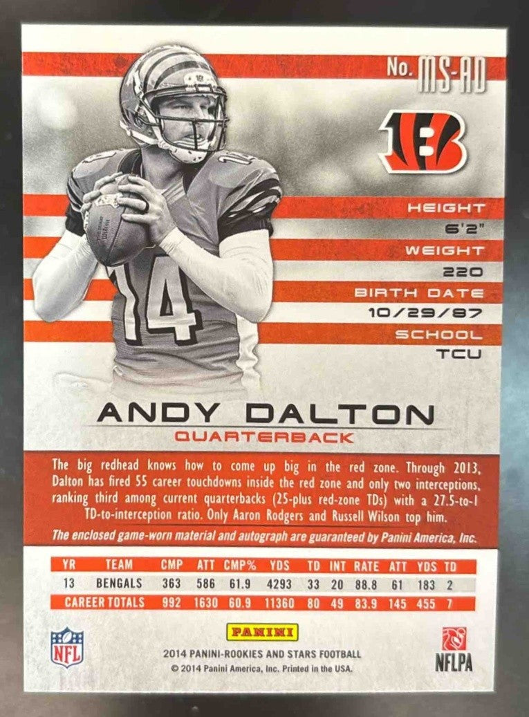 2014 Panini Rookies & Stars Andy Dalton Patch Auto /10 MEM Cincinnati Bengals - Sports Cards