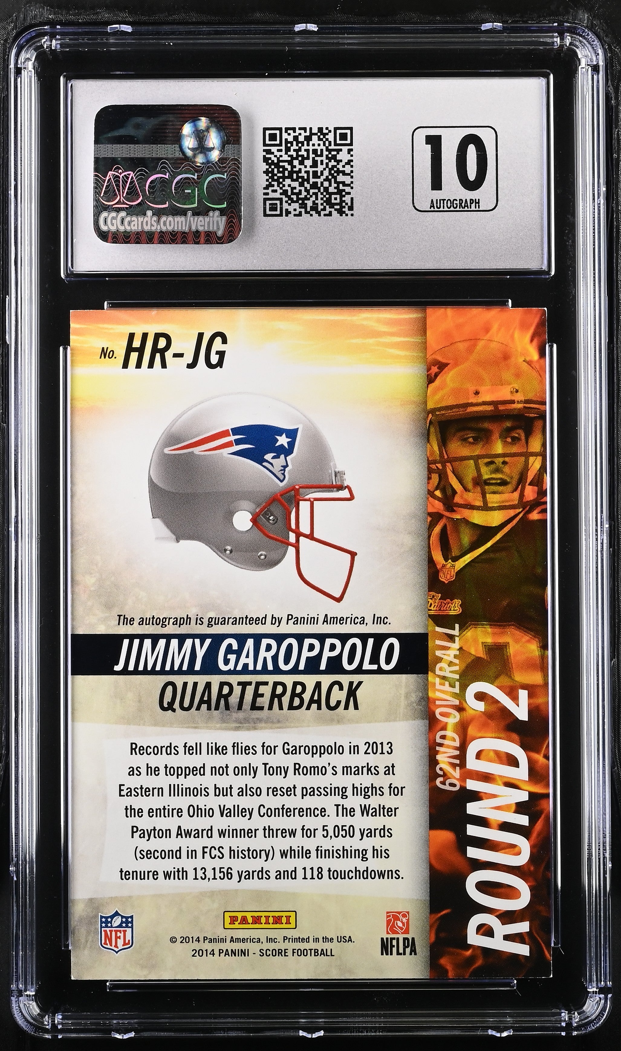 2014 Score Hot Rookies Signatures Gem Masters Jimmy Garoppolo 1/1 CGC 8 AUTO 10 - Graded Sports Cards