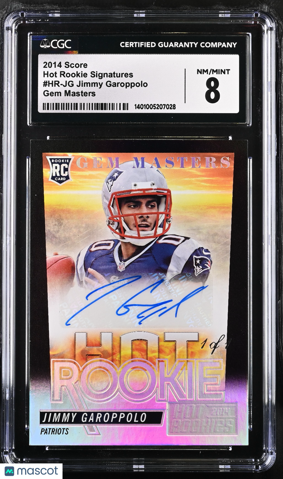 2014 Score Hot Rookies Signatures Gem Masters Jimmy Garoppolo 1/1 CGC 8 AUTO 10 - Graded Sports Cards