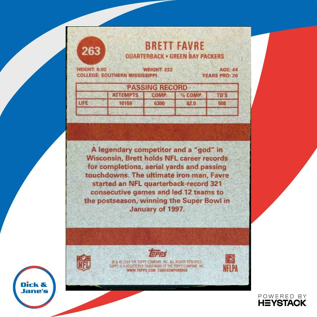 2014 Topps Brett Favre 1963 Mini #263 Green Bay Packers - Sports Cards