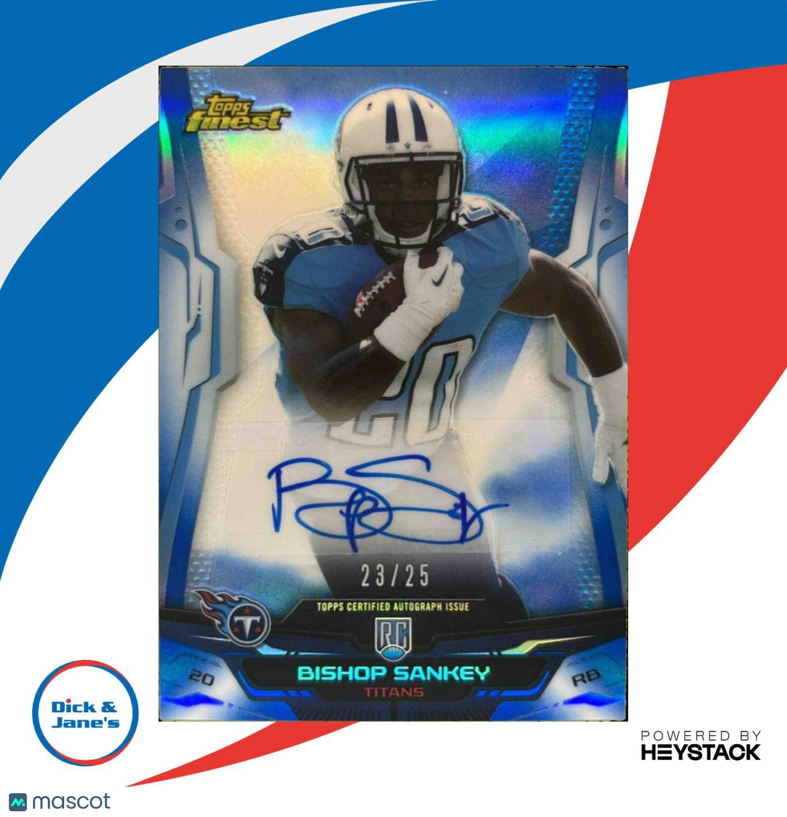 2014 Topps Finest Bishop Sankey Rookie Auto Blue Refractor 23/25 #143 RC Titans - Sports Cards