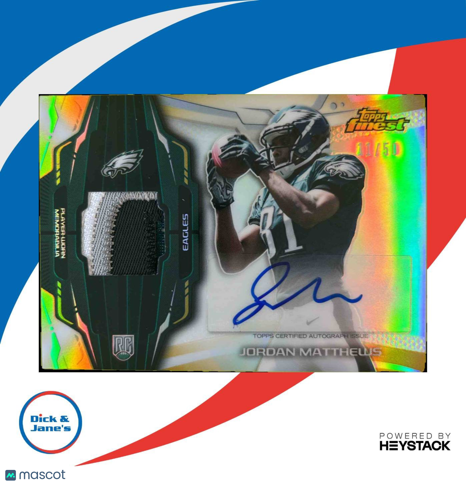 2014 Topps Finest Jordan Matthews Rookie Patch Auto Gold Refractor /50 Eagles - Sports Cards