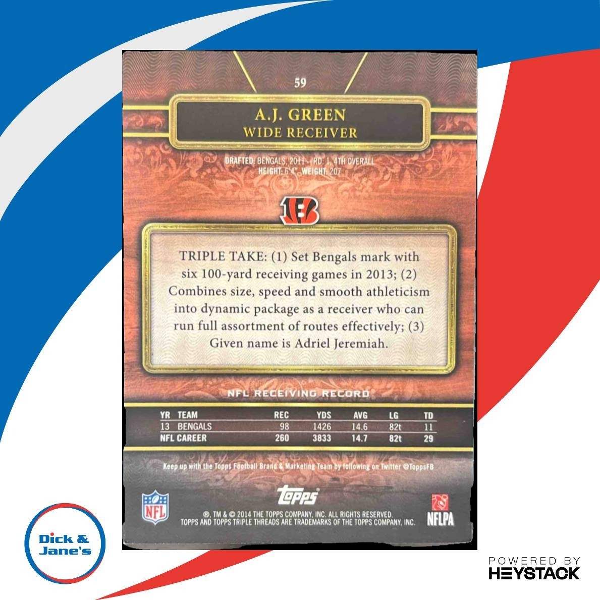 2014 Topps Triple Threads A.J. Green Emerald 78/199 #59 Cincinnati Bengals - Sports Cards