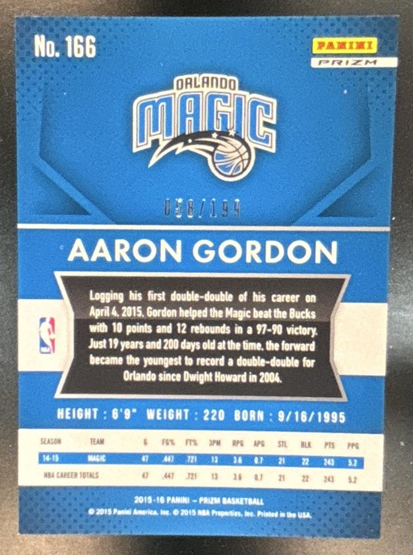 2015-16 Panini Prizm Aaron Gordon Light Blue Prizms /199 #166 Orlando Magic - Sports Cards