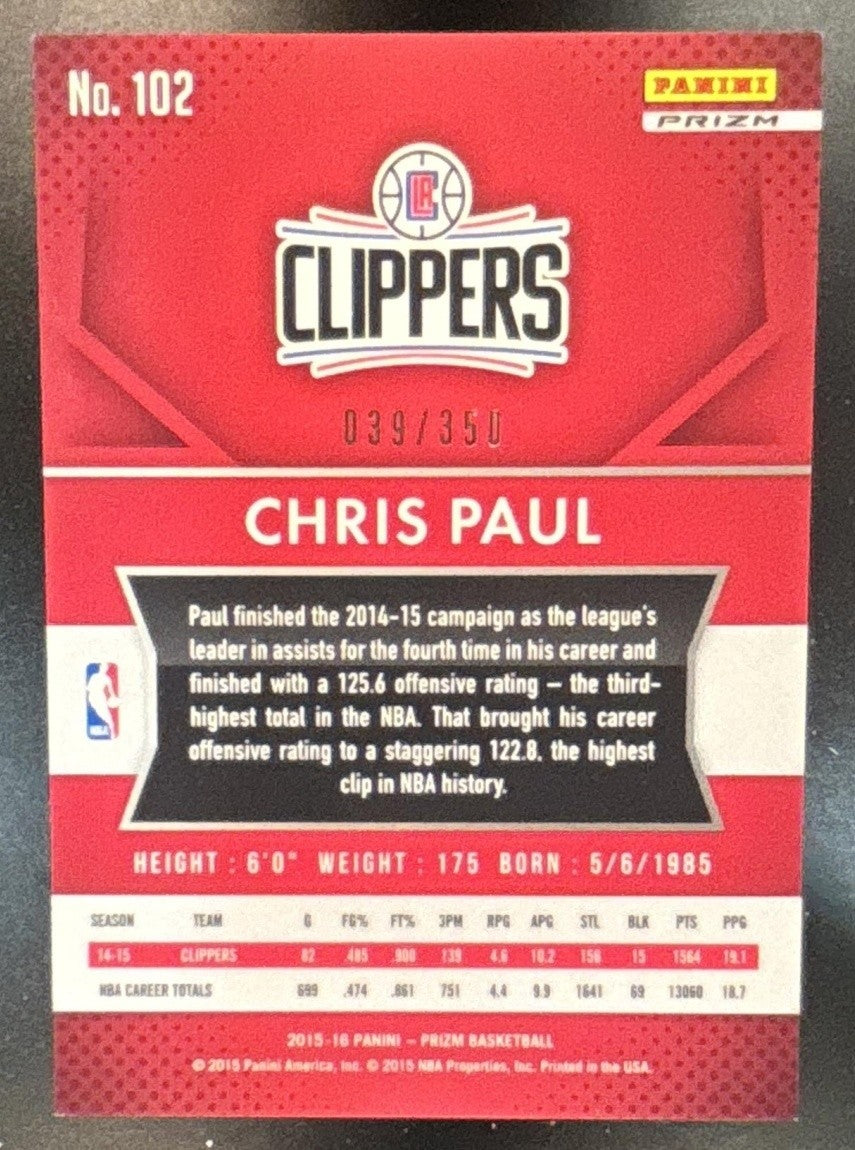 2015-16 Panini Prizm Chris Paul Ruby Wave Prizms /350 #102 Los Angeles Clippers - Sports Cards