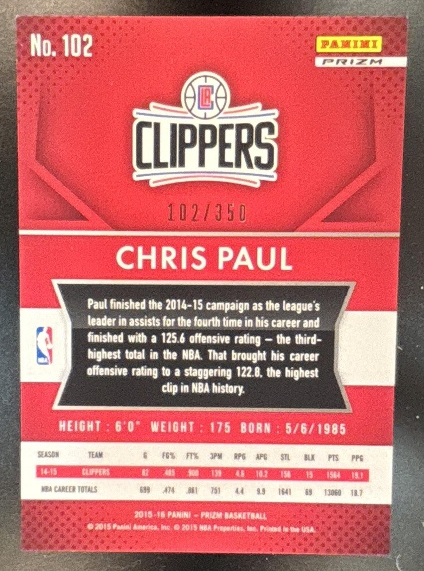 2015-16 Panini Prizm Chris Paul Ruby Wave Prizms /350 #102 Los Angeles Clippers - Sports Cards