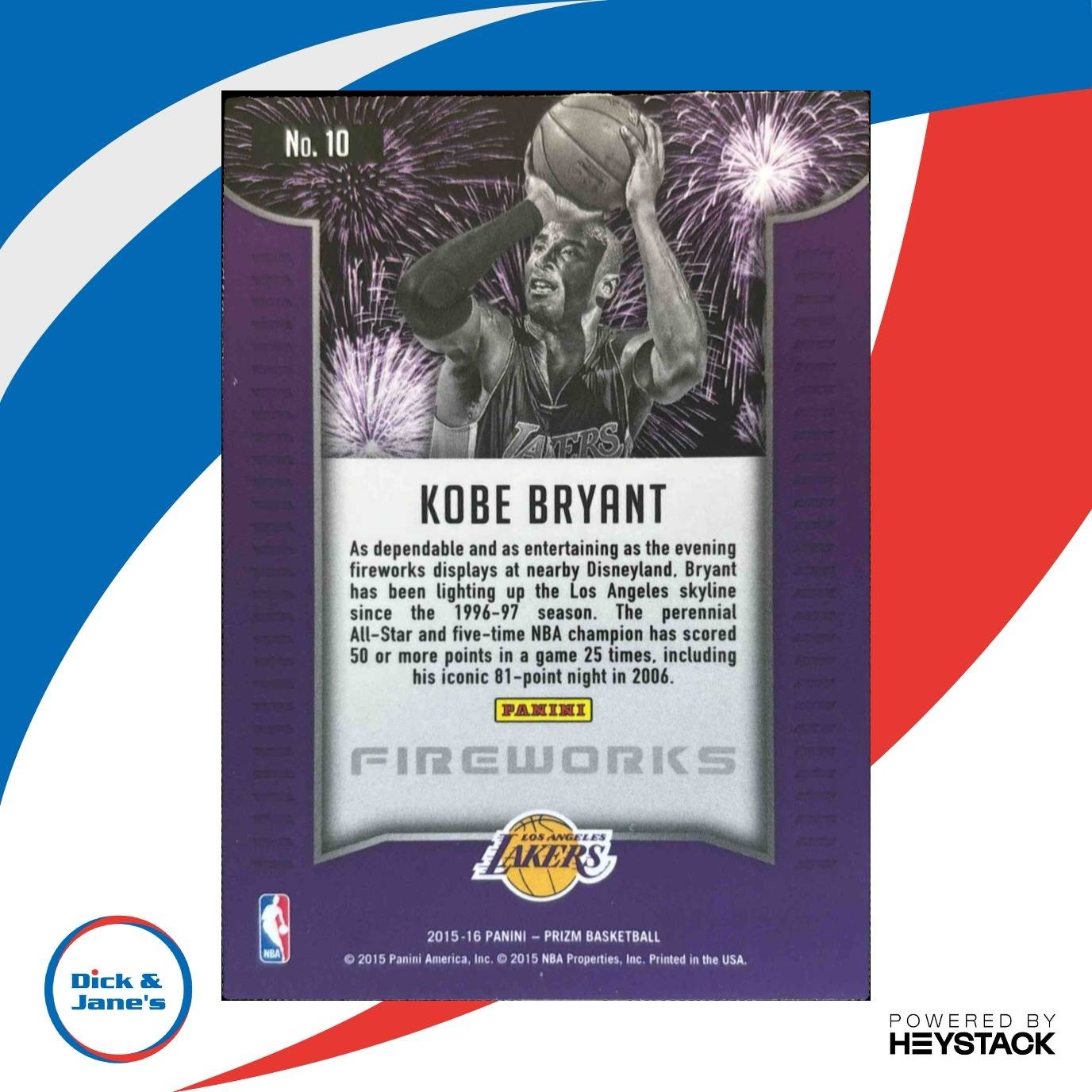 2015-16 Panini Prizm Kobe Bryant Fireworks #10 Los Angeles Lakers - Sports Cards