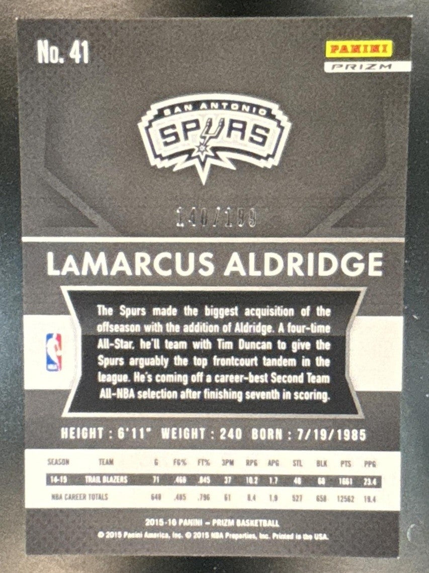 2015-16 Panini Prizm LaMarcus Aldridge Light Blue /199 #41 San Antonio Spurs - Sports Cards