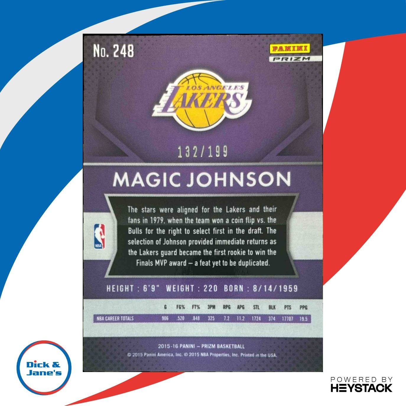 2015-16 Panini Prizm Magic Johnson Light Blue /199 #248 Los Angeles Lakers - Sports Cards