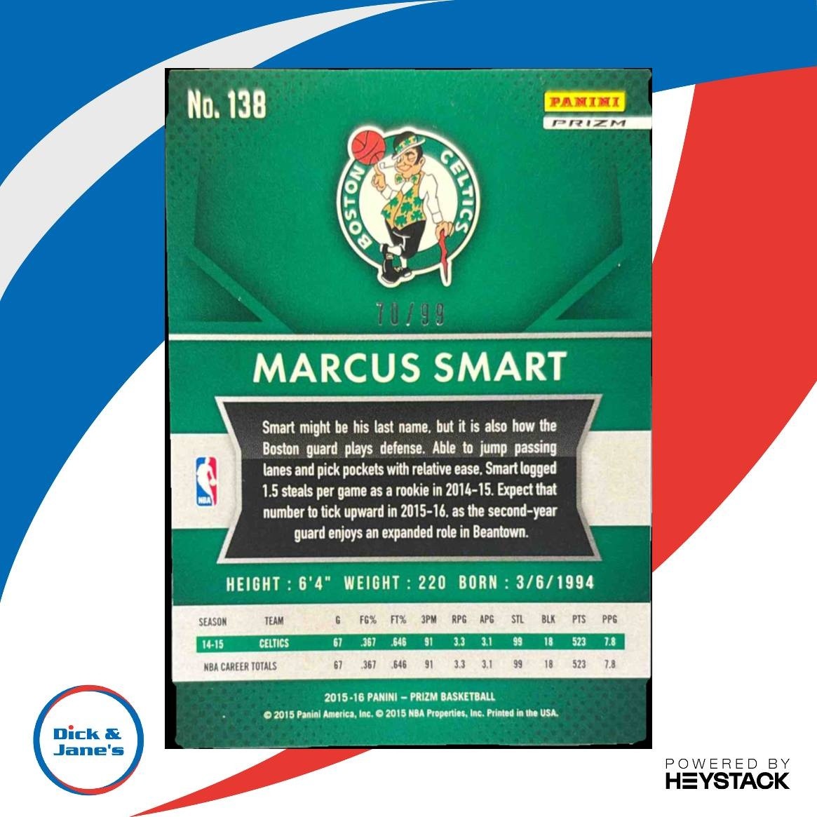 2015-16 Panini Prizm Marcus Smart Purple Prizms 70/99 #138 Boston Celtics - Sports Cards