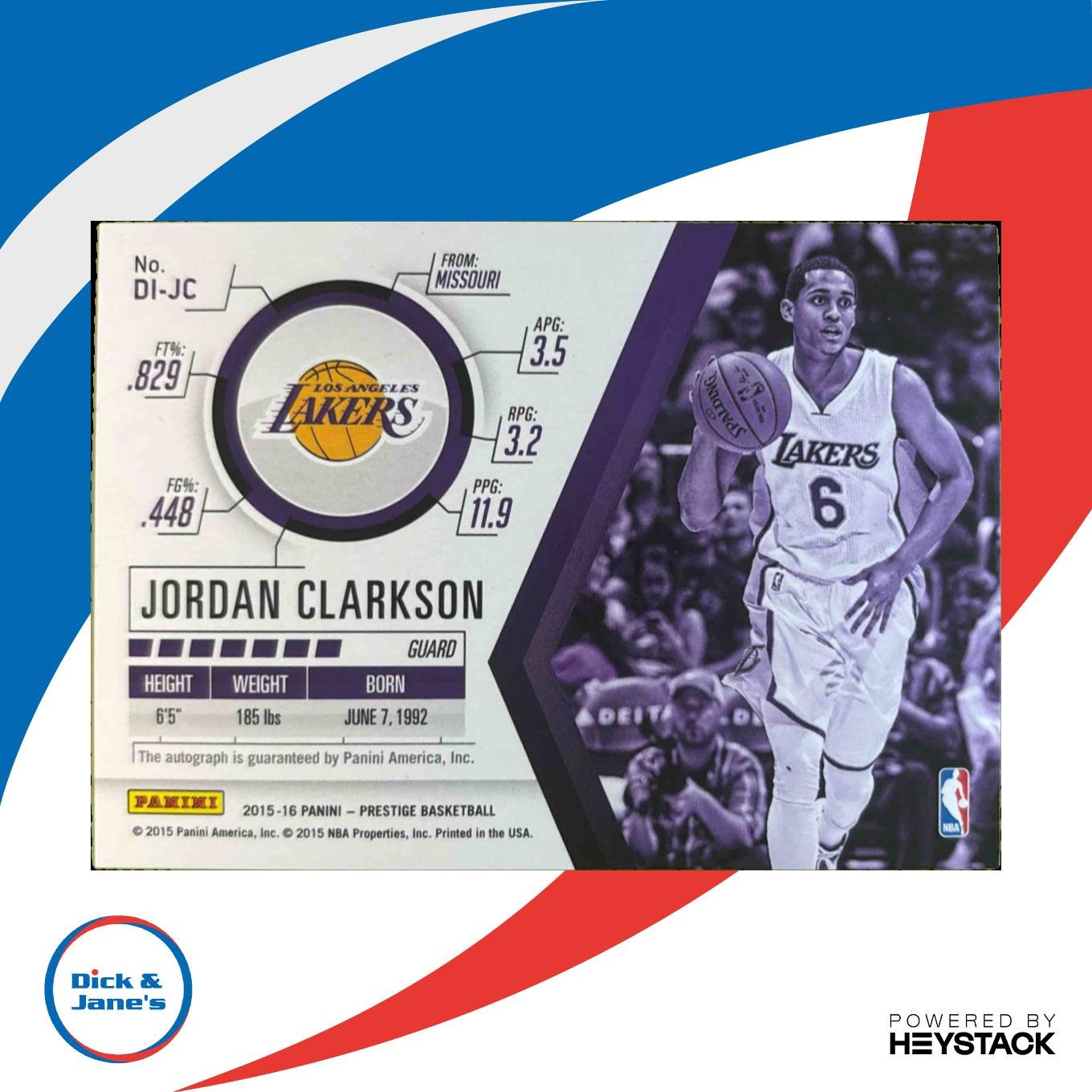 2015-16 Prestige Jordan Clarkson Distinctive Ink 70/199 Auto Los Angeles Lakers - Sports Cards