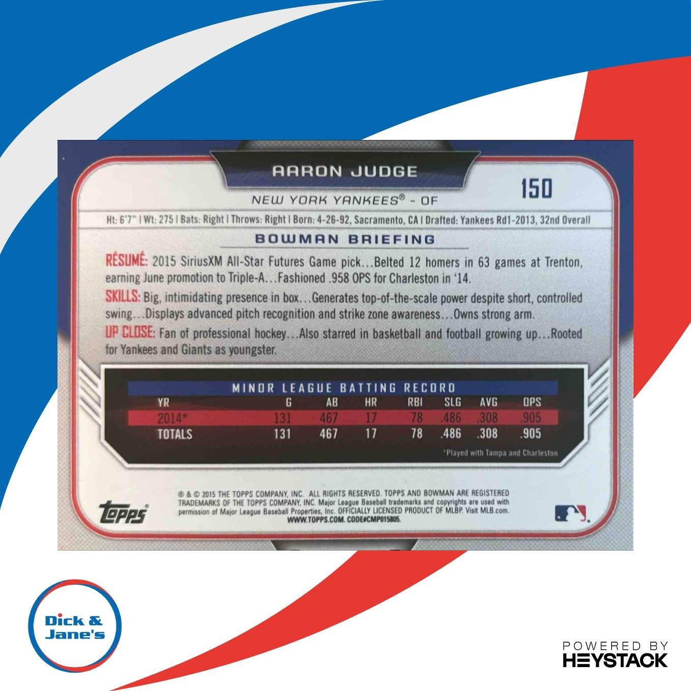 2015 Bowman Draft Aaron Judge #150 New York Yankees - Sports Cards