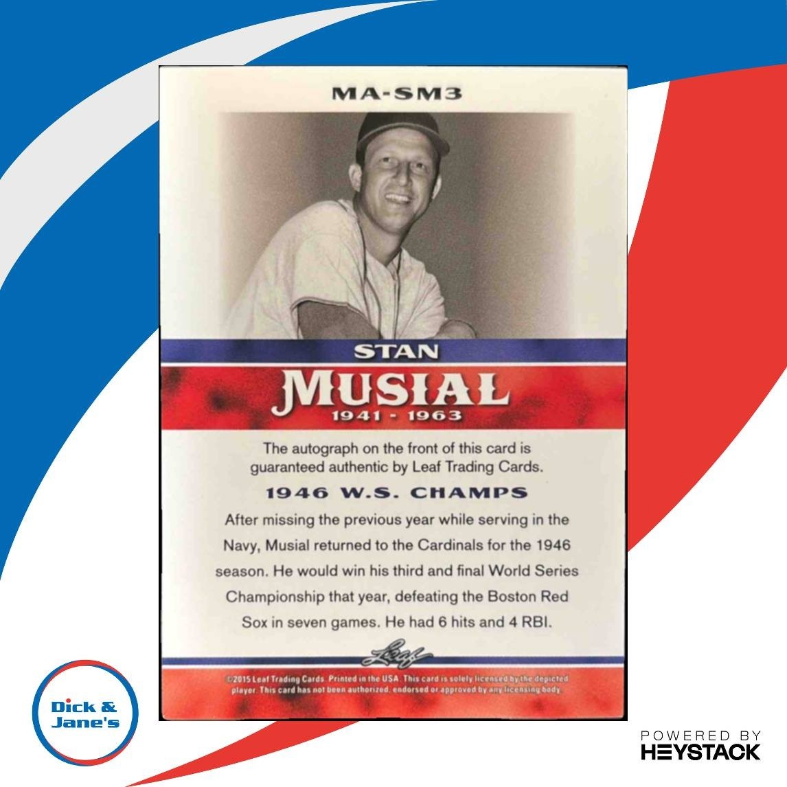 2015 Leaf Heroes of Baseball Stan Musial Milestones Auto St. Louis Cardinals - Sports Cards