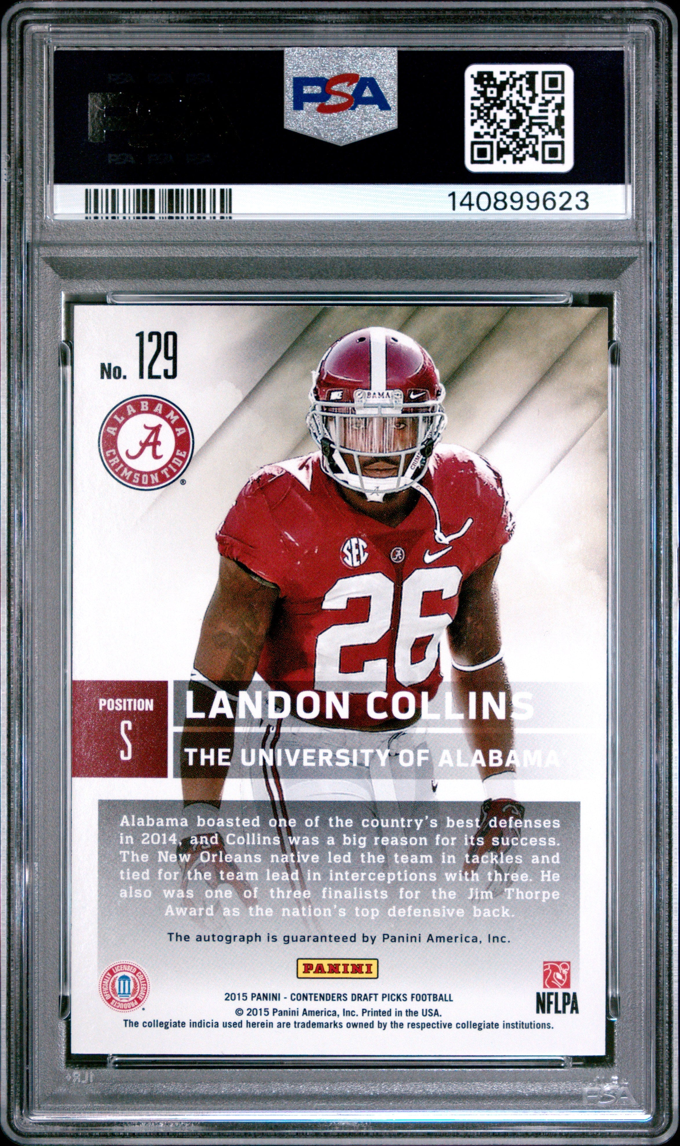 2015 Panini Contenders Draft Picks Landon Collins Autograph Rookie PSA 9 MINT - Graded Sports Cards