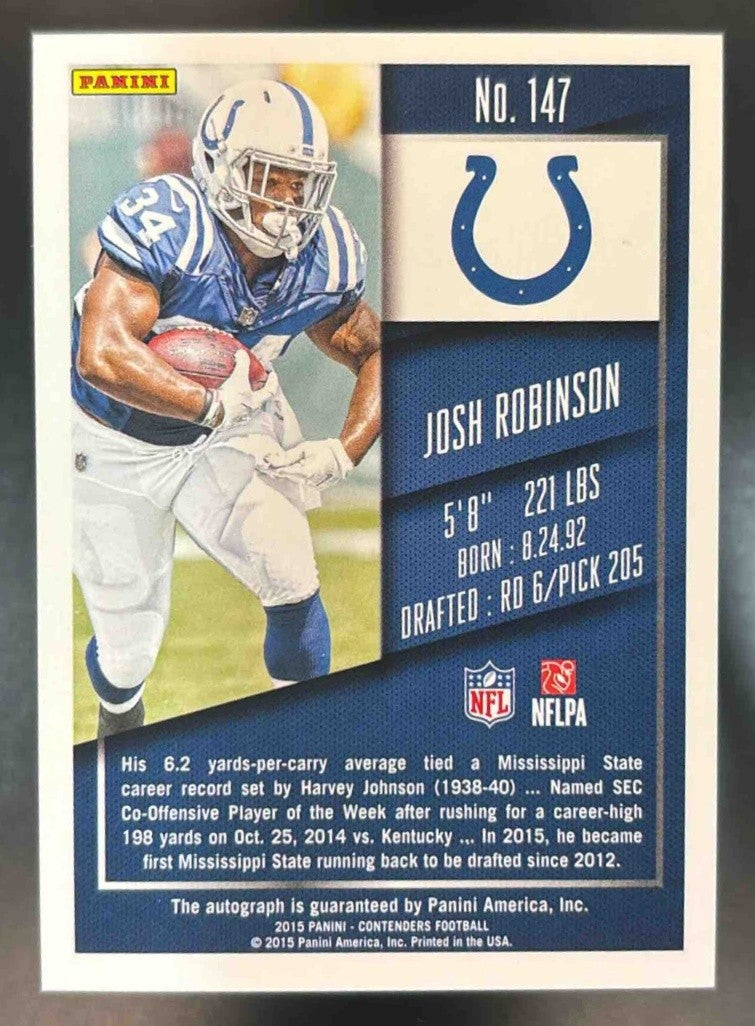 2015 Panini Contenders Josh Robinson Playoff Ticket 19/49 #147 RC Auto Colts - Sports Cards