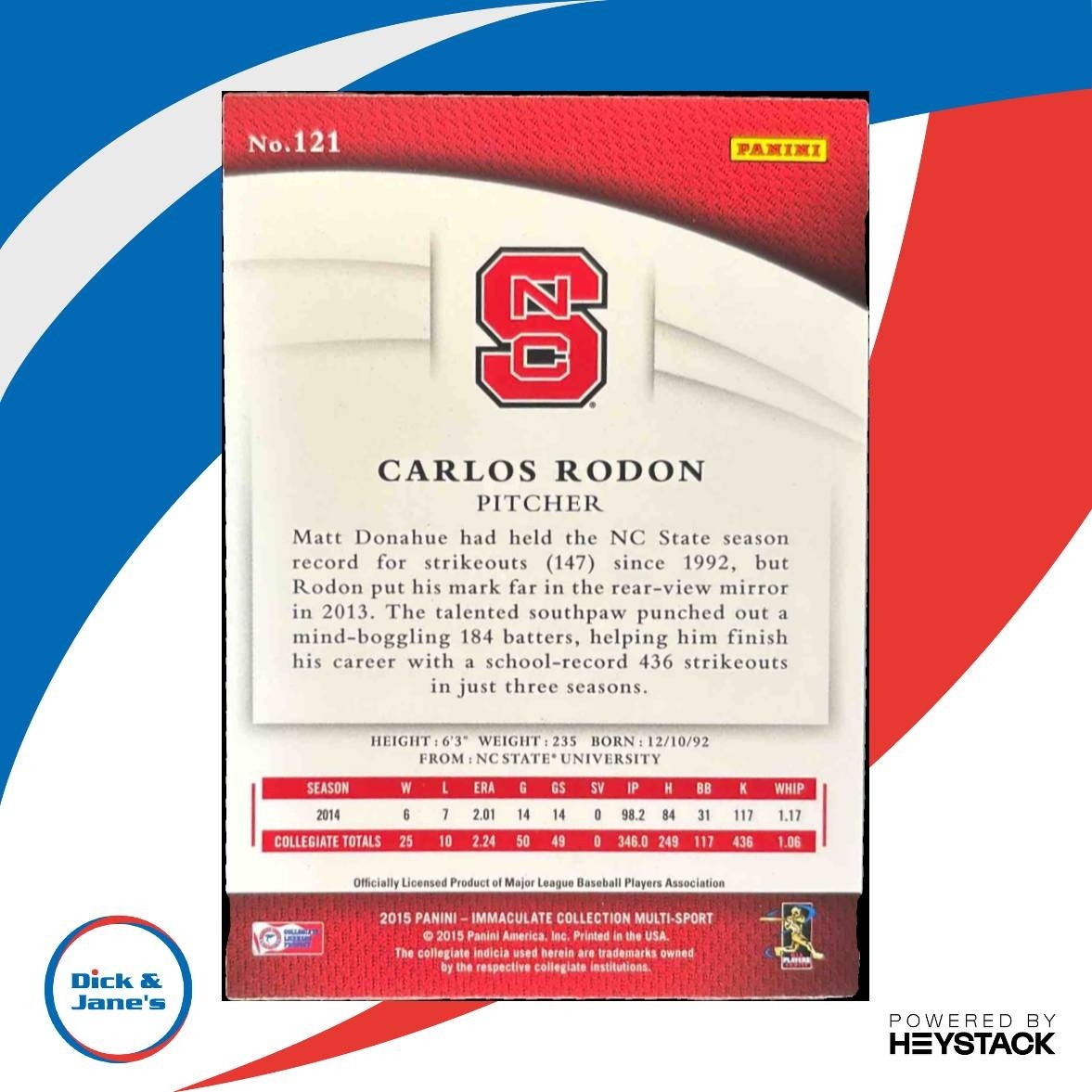2015 Panini Immaculate Collection Collegiate Carlos Rodon Blue 9/10 #121 - Sports Cards