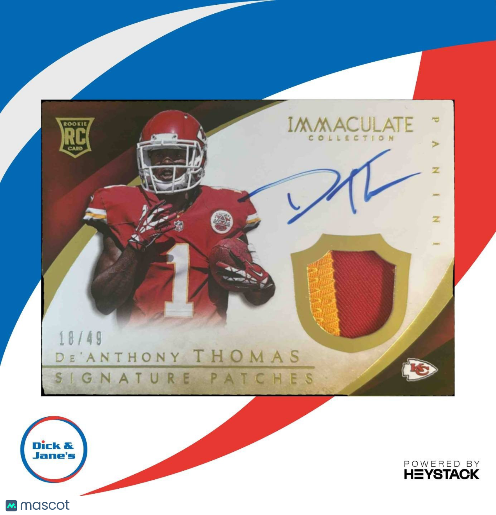 2015 Panini Immaculate Collection De Anthony Thomas Patch Auto RC /49 Chiefs - Sports Cards