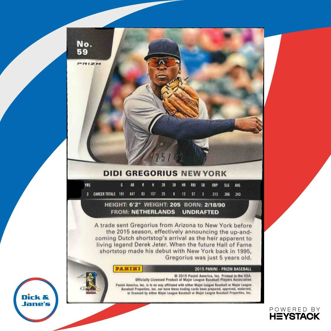 2015 Panini Prizm Didi Gregorius Jackie Robinson Prizms /42 #59 New York Yankees - Sports Cards