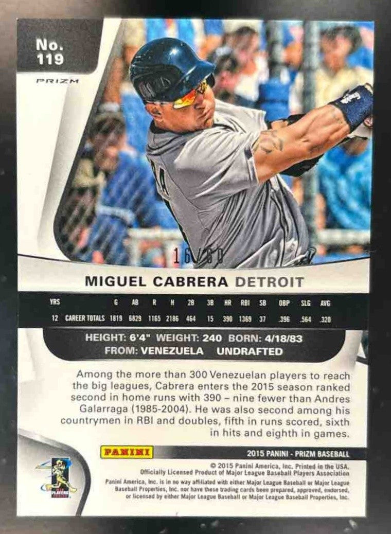 2015 Panini Prizm Miguel Cabrera Orange Prizms /60 #119 Detroit Tigers - Sports Cards