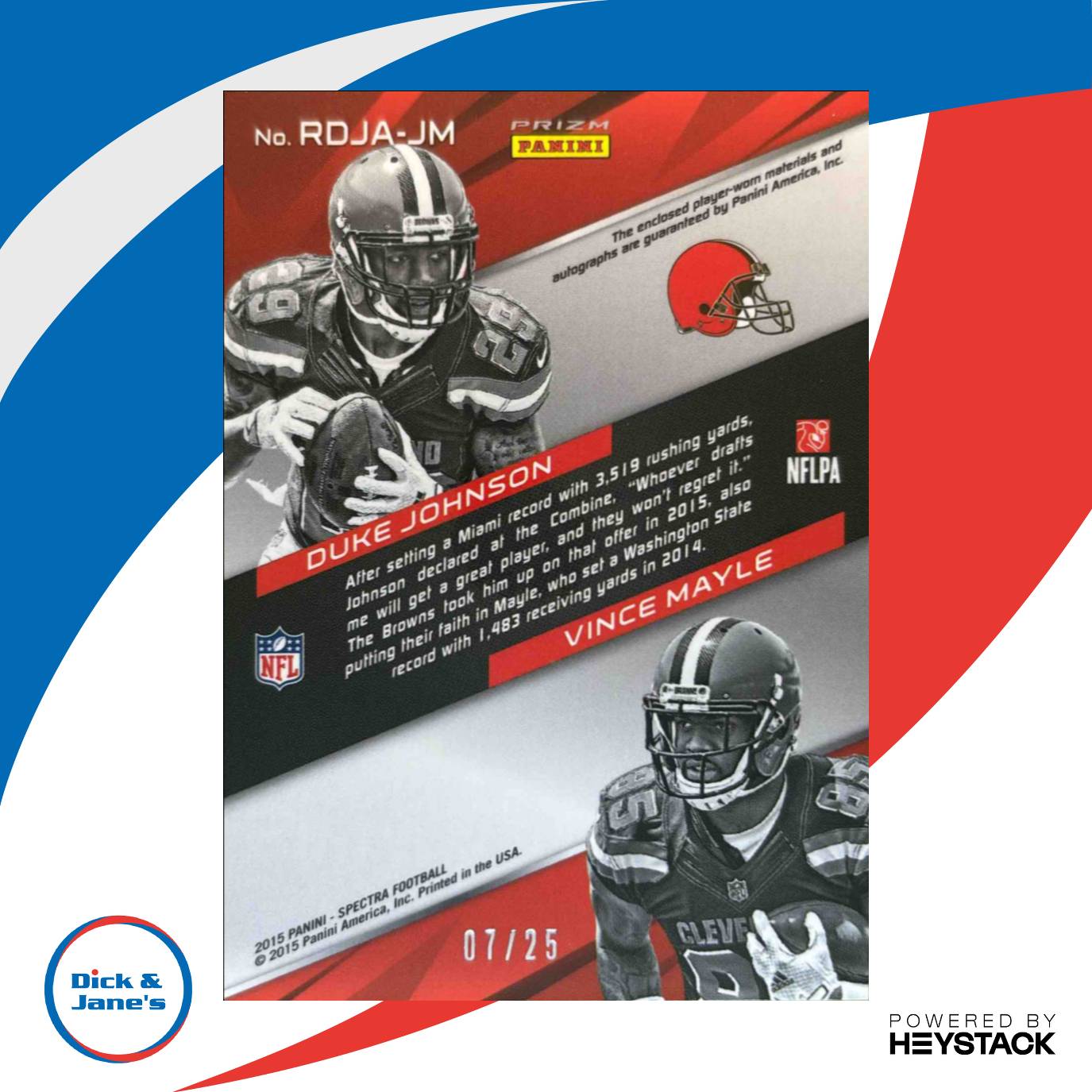 2015 Panini Spectra Duke Johnson Vince Mayle Rookie Dual Patch Auto 7/25 Browns - Sports Cards