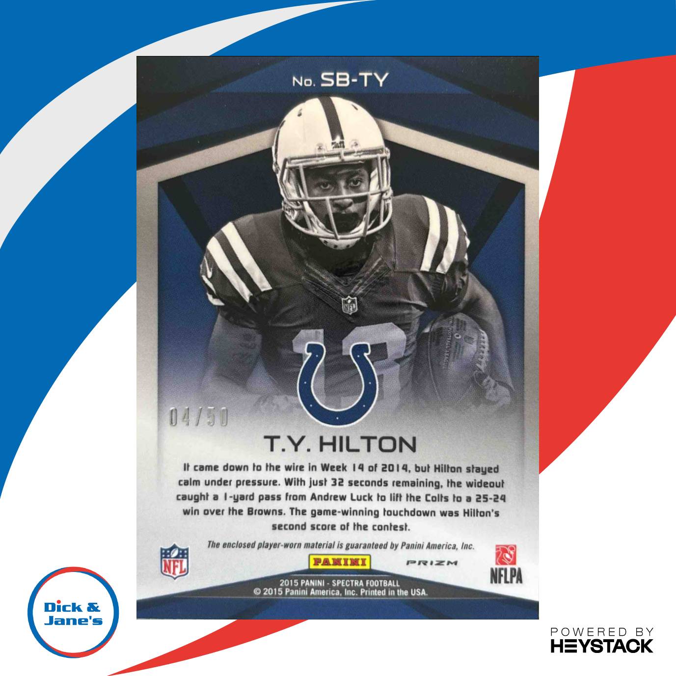 2015 Panini Spectra T.Y. Hilton Sunday Best Jerseys Neon Blue 4/50 Colts - Sports Cards