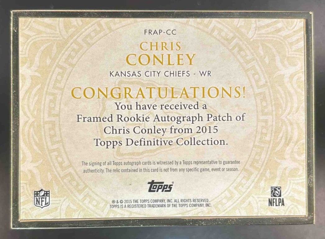 2015 Topp Definitive Collection Chris Conley Framed Rookie Auto Patch /10 Chiefs - Sports Cards