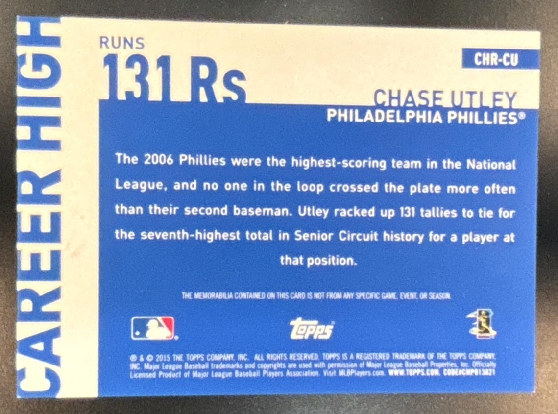 2015 Topps Chase Utley Career High Relics Series Two MEM Philadelphia Phillies - Sports Cards