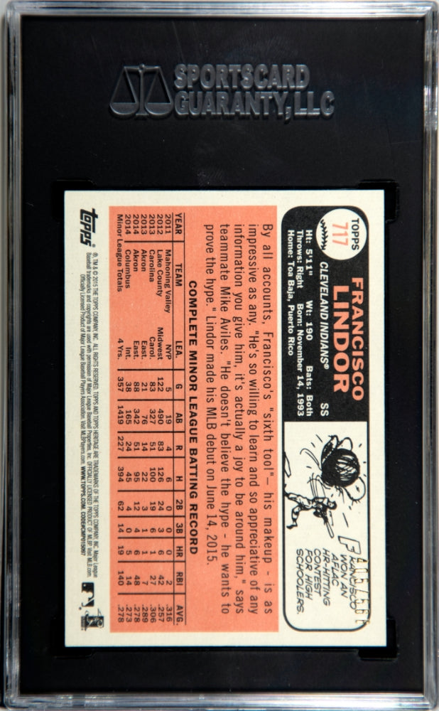 2015 Topps Heritage Francisco Lindor Refractor 405/566 Rookie #717 SGC 9.5 - Graded Sports Cards