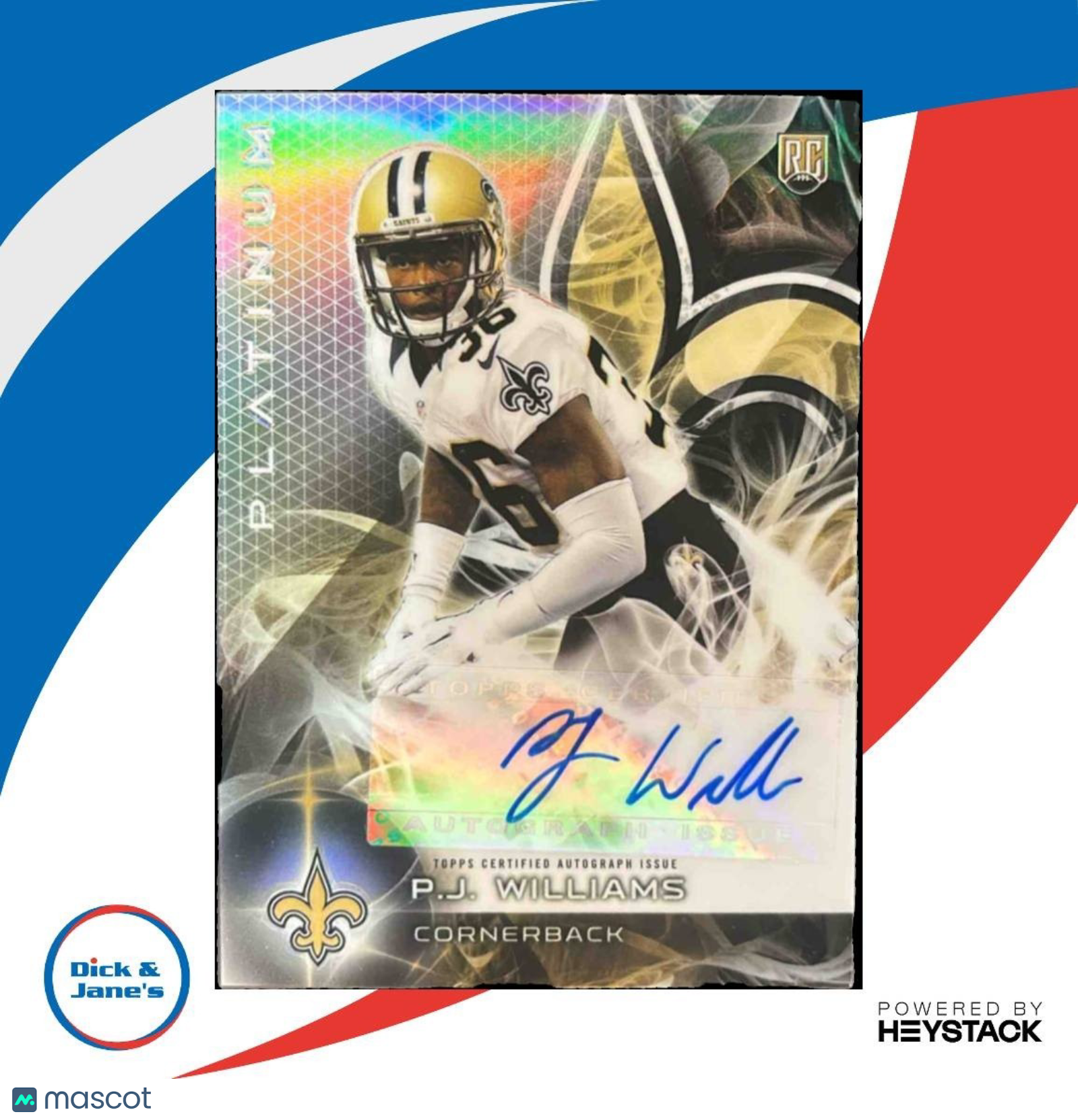 2015 Topps Platinum P.J. Williams Auto Rookies Refractor RC New Orleans Saints - Sports Cards