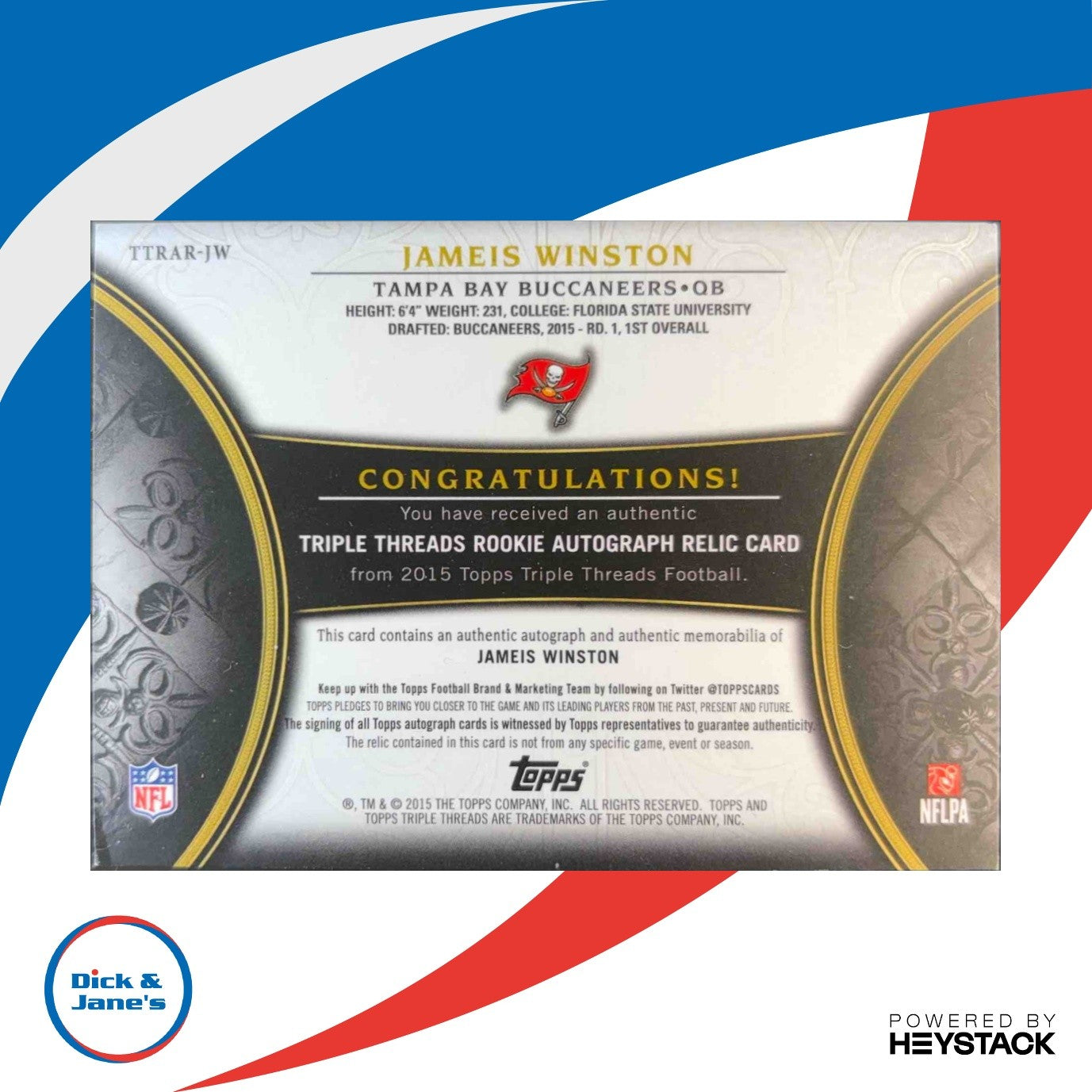 2015 Topps Triple Threads Jameis Winston Rookie Autographed Relics Emerald 35/50 - Sports Cards