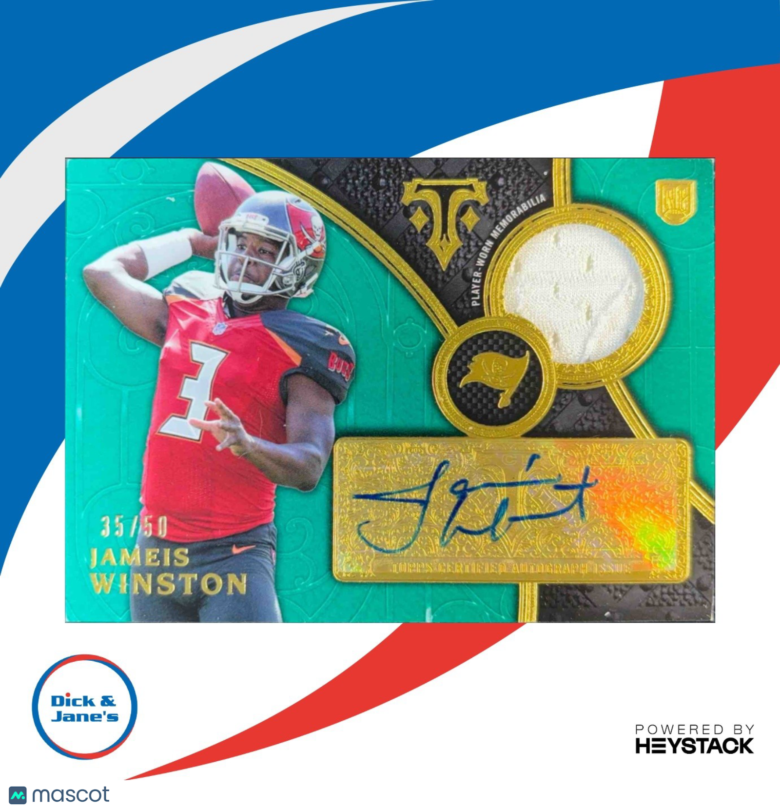 2015 Topps Triple Threads Jameis Winston Rookie Autographed Relics Emerald 35/50 - Sports Cards