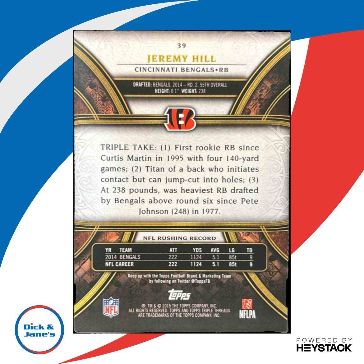 2015 Topps Triple Threads Jeremy Hill Purple 8/232 #39 Cincinnati Bengals - Sports Cards