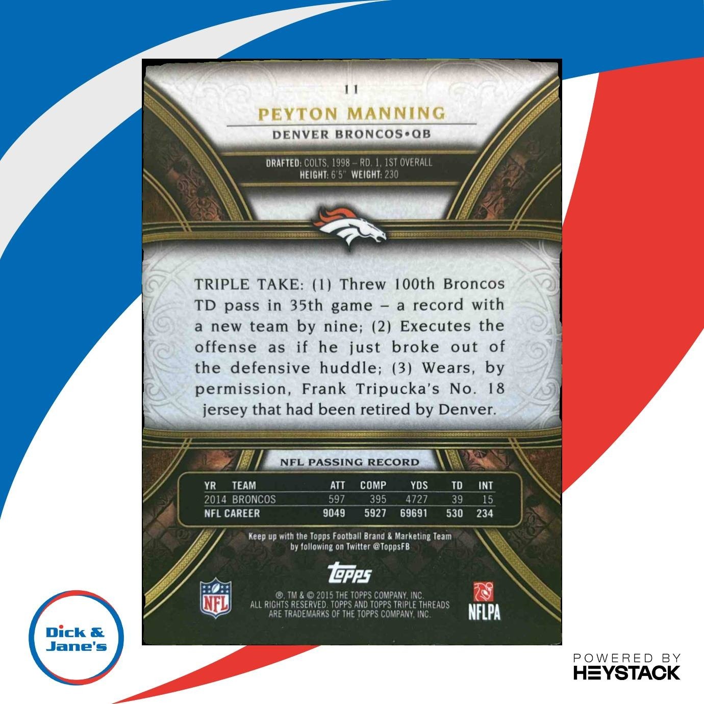 2015 Topps Triple Threads Peyton Manning Purple 174/232 #11 Denver Broncos - Sports Cards