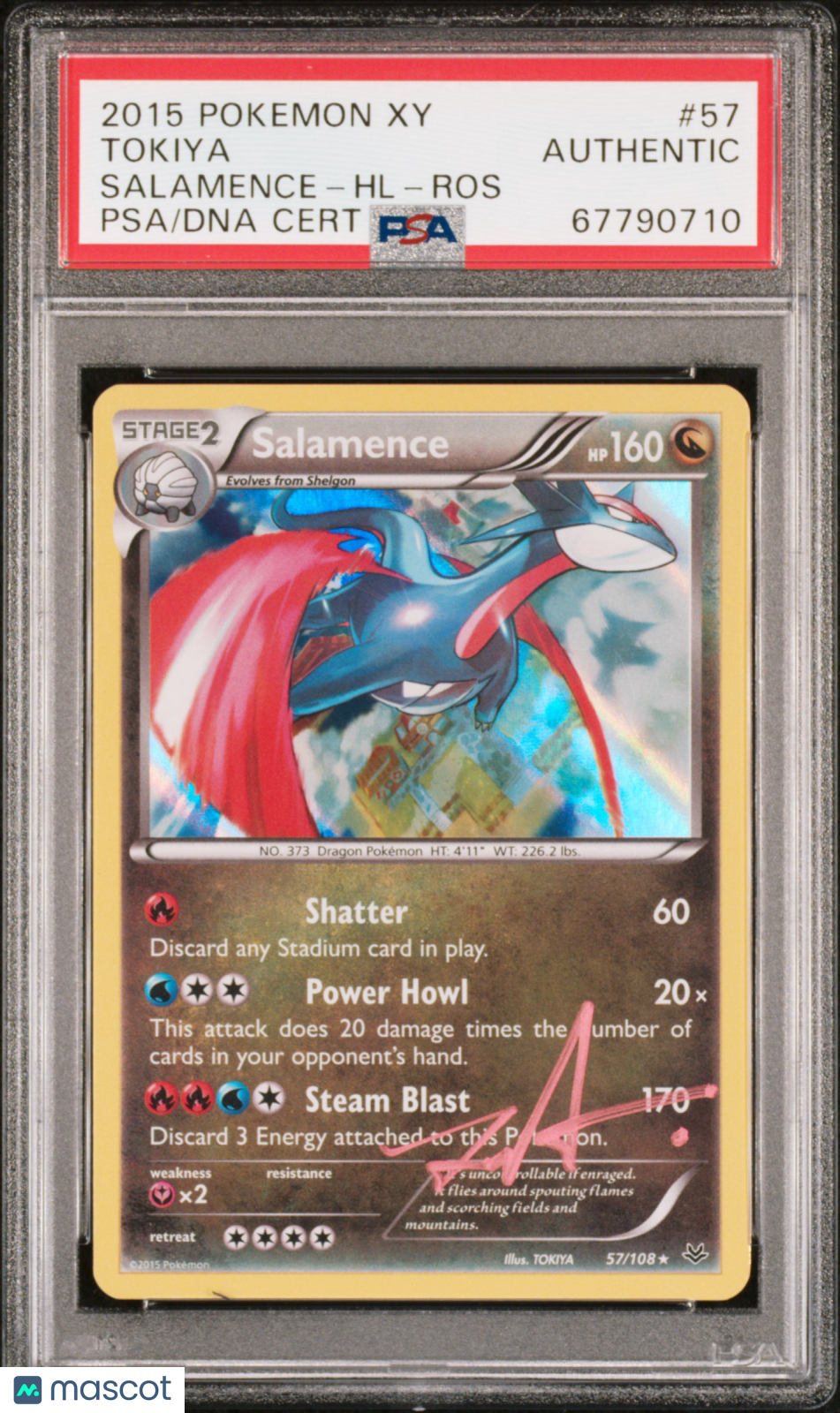 2015 XY Roaring Skies Pokemon Salamence #57 Autographed / Signed PSA Authentic - Graded TCG/CCG