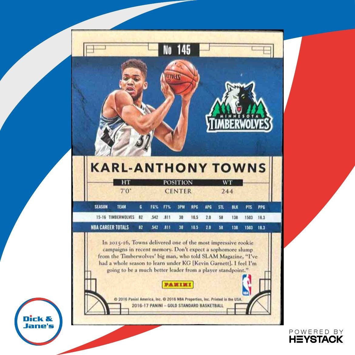 2016-17 Panini Gold Standard Karl-Anthony Towns /269 #145 Minnesota Timberwolves - Sports Cards