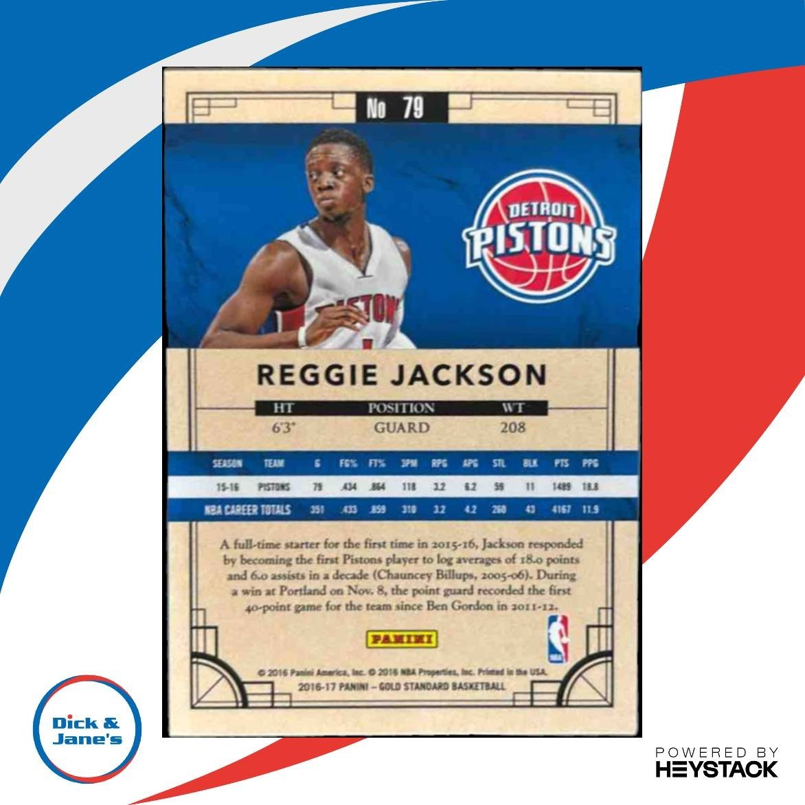 2016-17 Panini Gold Standard Reggie Jackson Black /15 #79 Detroit Pistons - Sports Cards