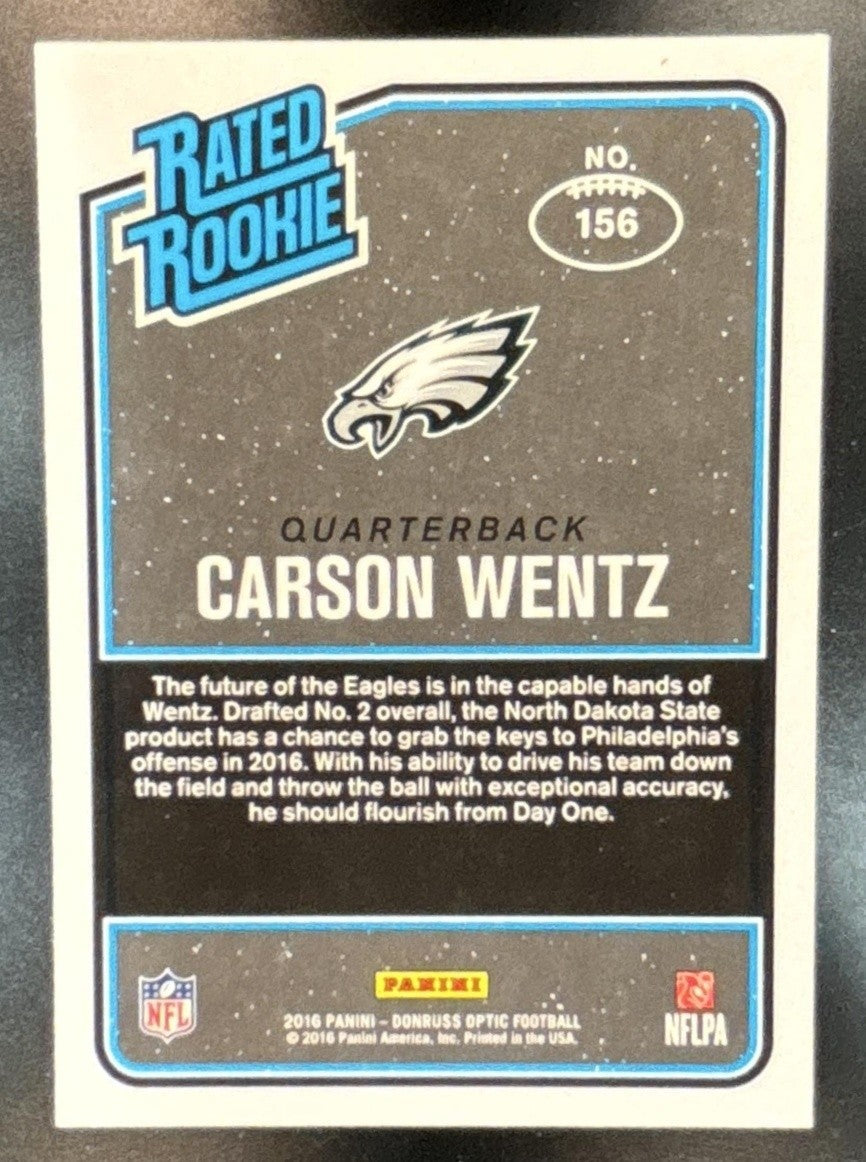 2016 Donruss Optic Carson Wentz Red and Yellow #156 RC Philadelphia Eagles - Sports Cards