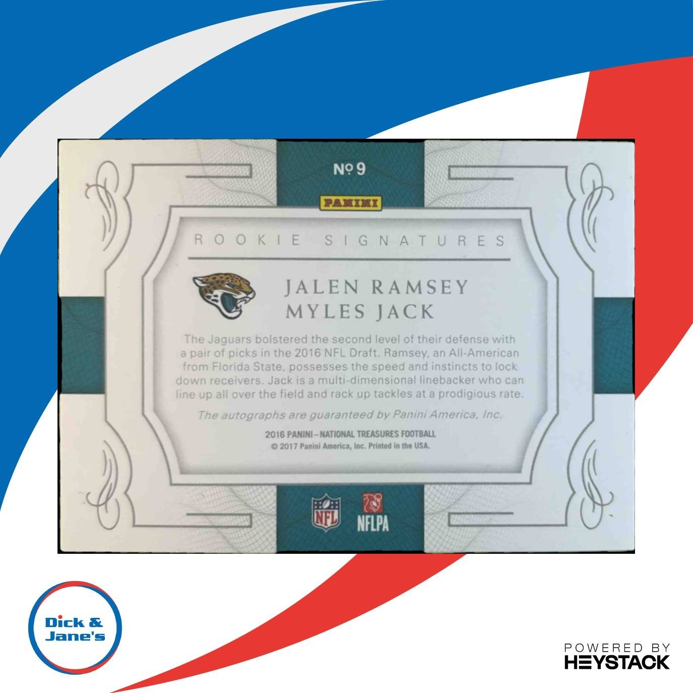 2016 National Treasures Jalen Ramsey Myles Jack Dual Signatures /49 Auto Jaguars - Sports Cards