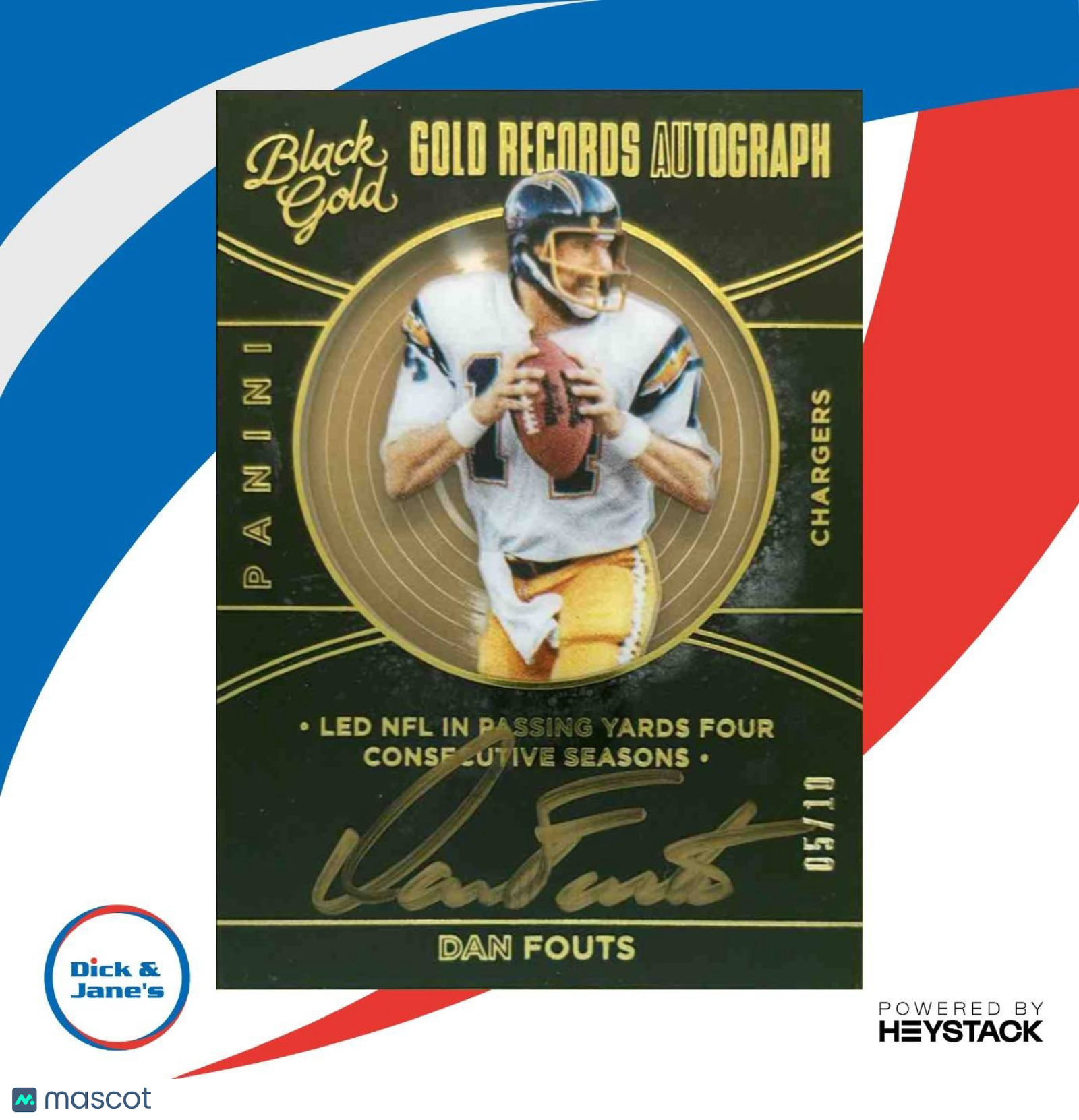 2016 Panini Black Gold Dan Fouts Records AUtograph /10 Auto San Diego Chargers - Sports Cards