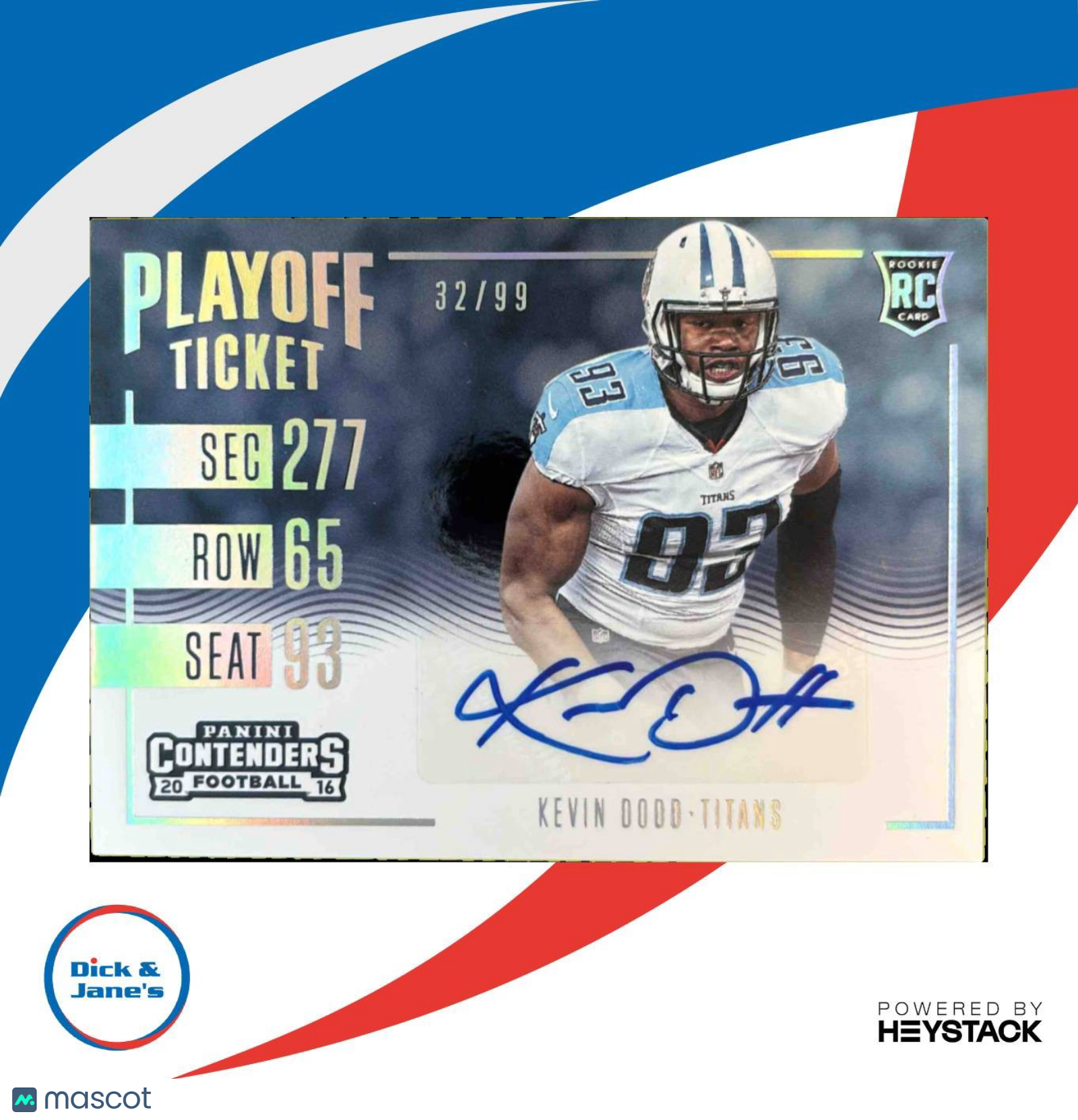 2016 Panini Contenders Kevin Dodd Playoff Ticket /99 #284 RC Rookie Auto Titans - Sports Cards
