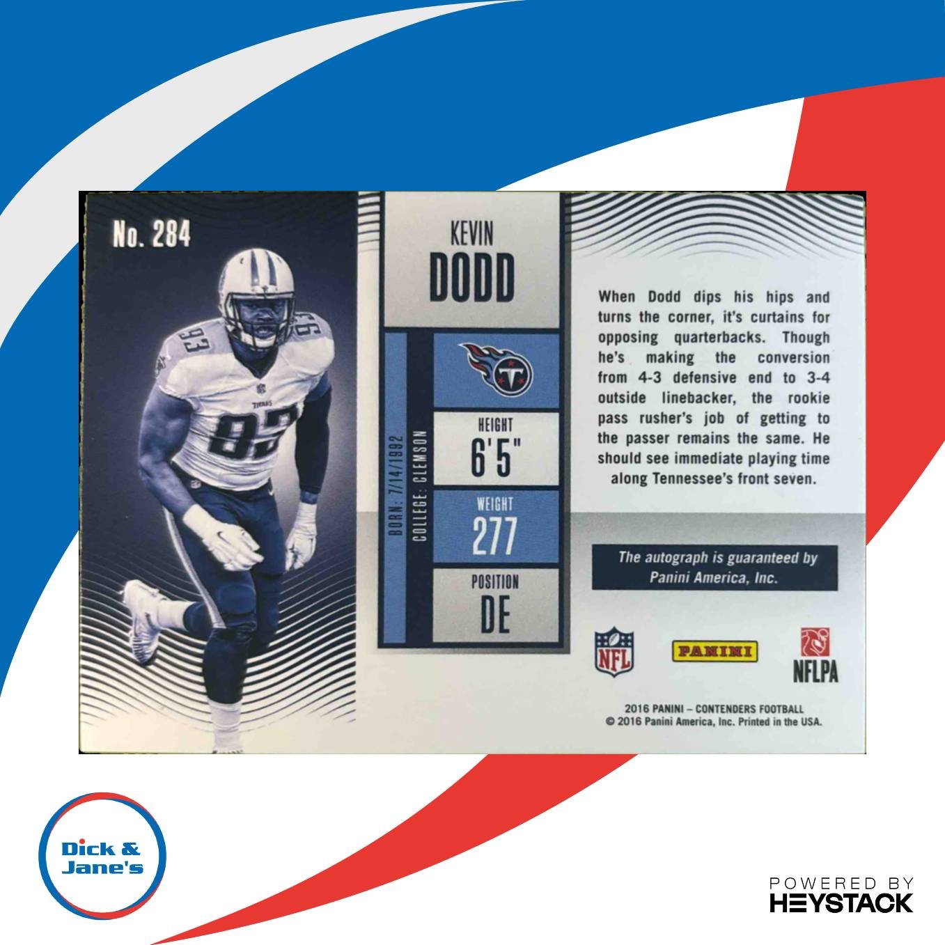 2016 Panini Contenders Kevin Dodd Playoff Ticket /99 #284 RC Rookie Auto Titans - Sports Cards