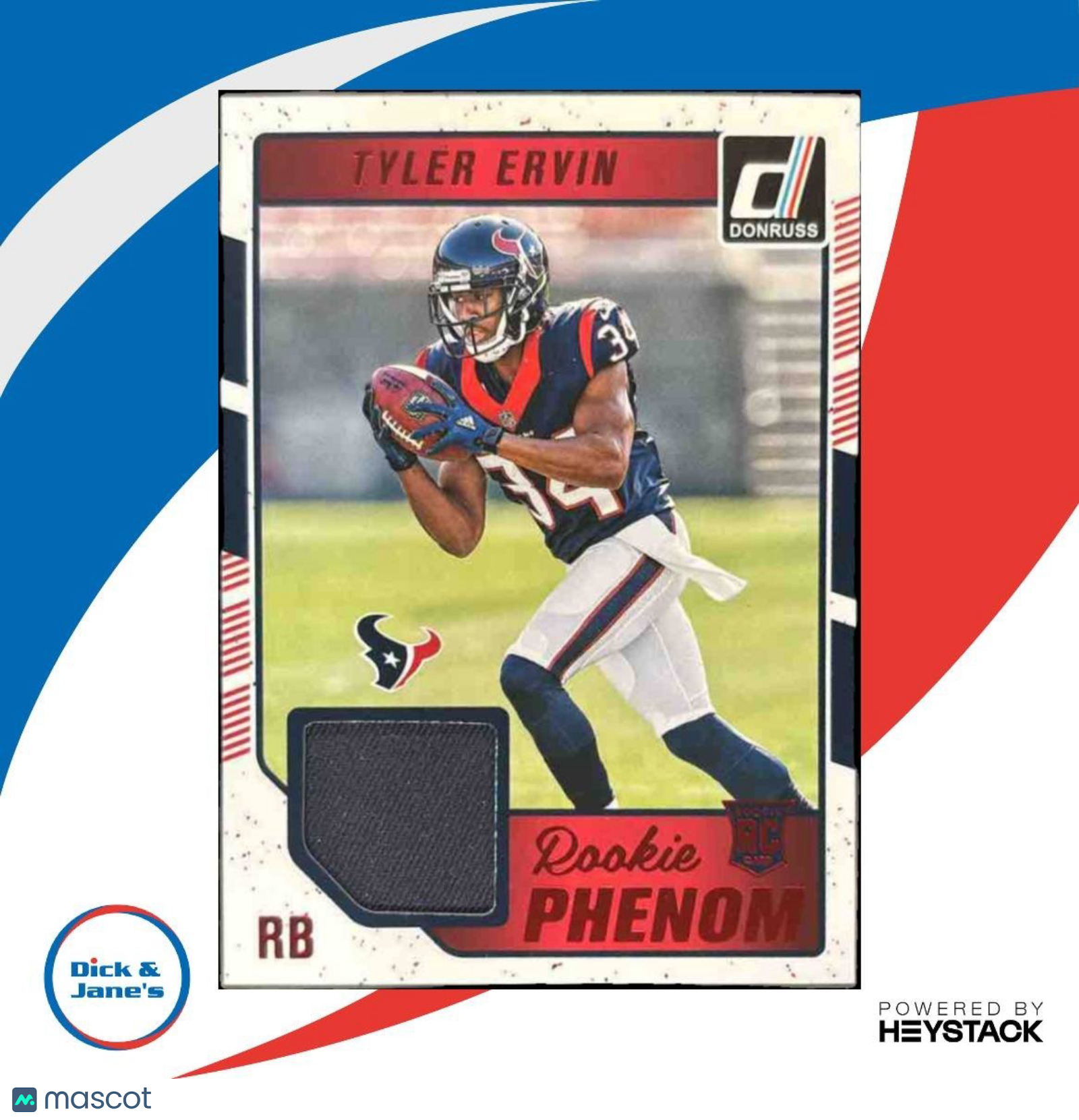 2016 Panini Donruss Tyler Ervin Rookie Phenom Jersey #16 RC Houston Texans - Sports Cards