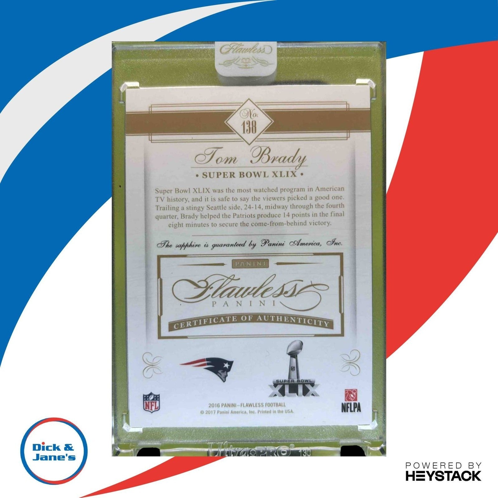 2016 Panini Flawless Tom Brady Sapphire /10 #138 Championship Moments Patriots - Sports Cards