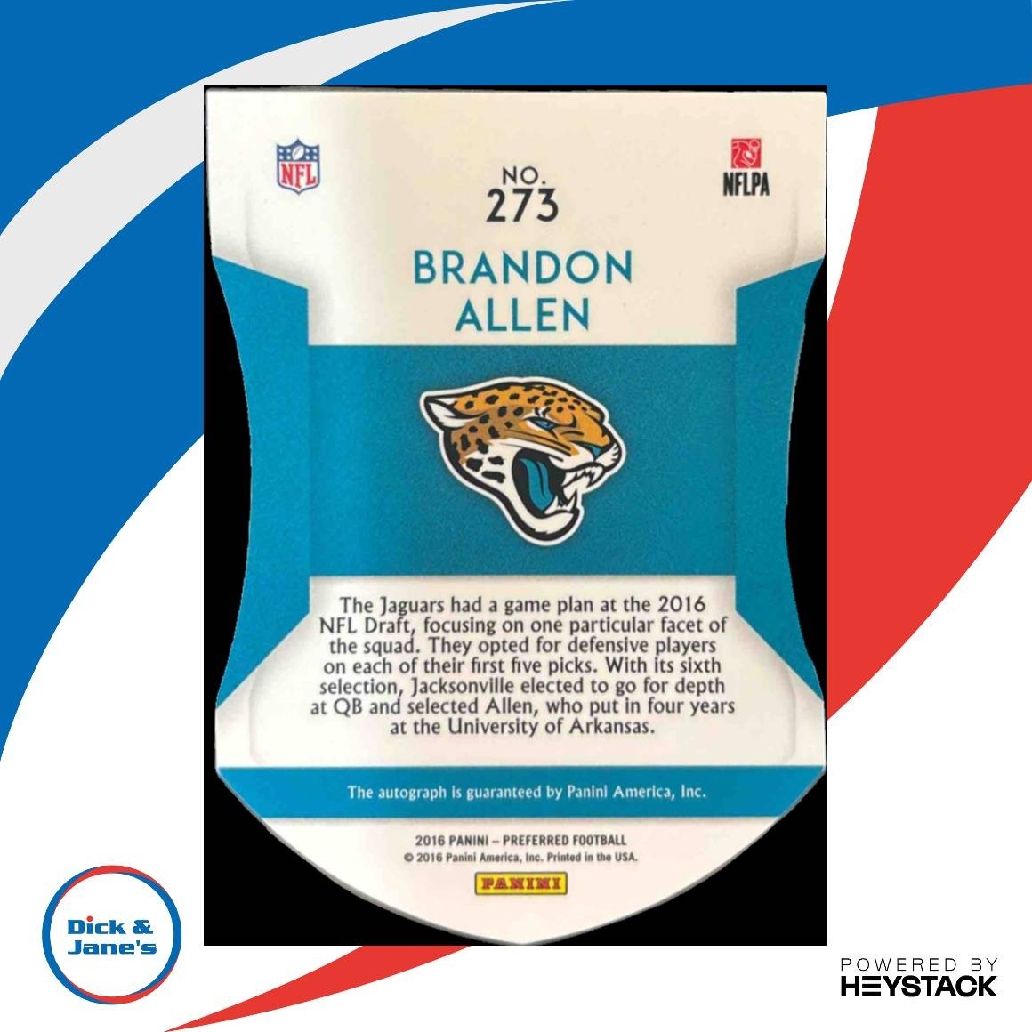 2016 Panini Preferred Brandon Allen Blue /49 #273 RC Auto Jacksonville Jaguars - Sports Cards