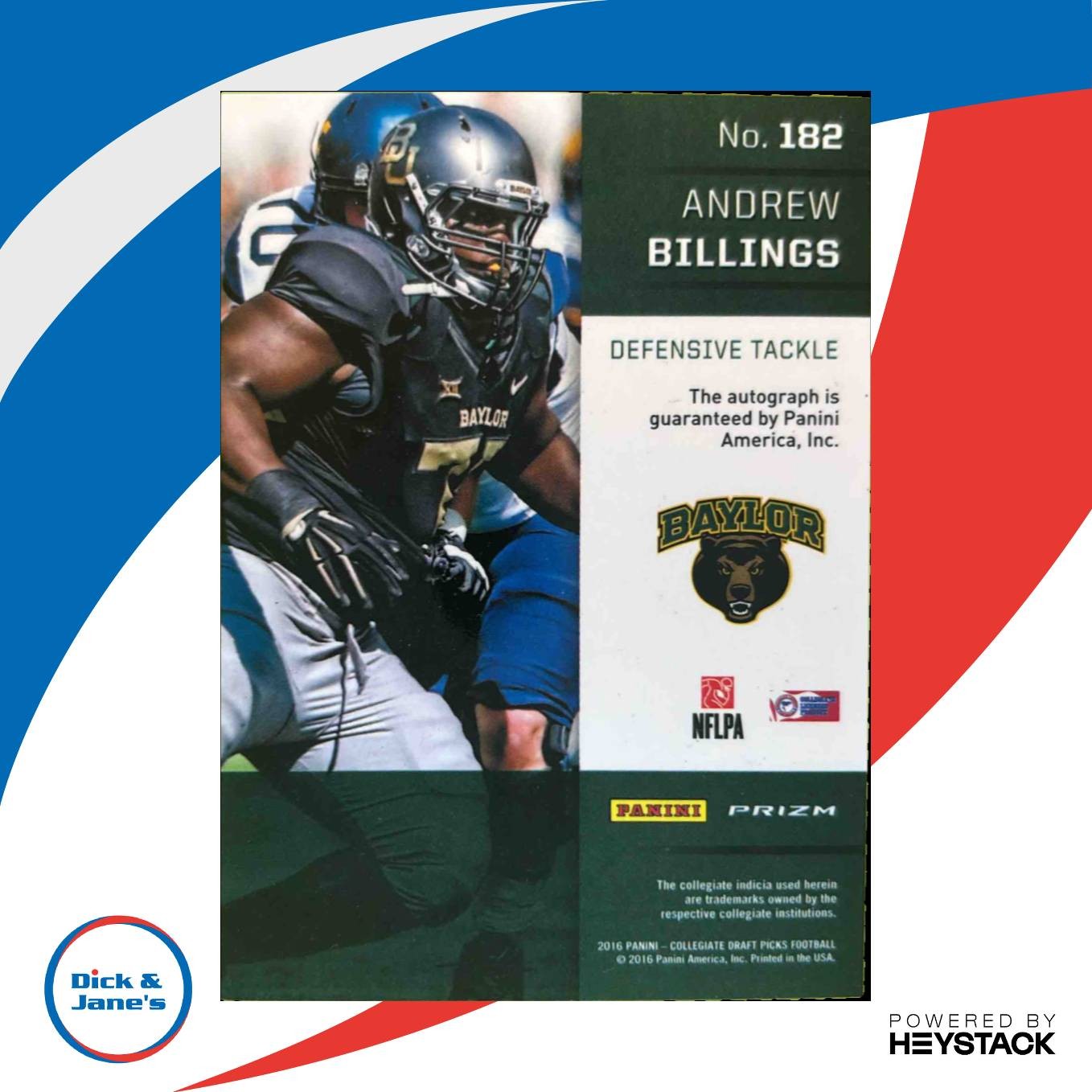 2016 Panini Prizm Collegiate Draft Picks Andrew Billings Auto Prizms #182 RC - Sports Cards