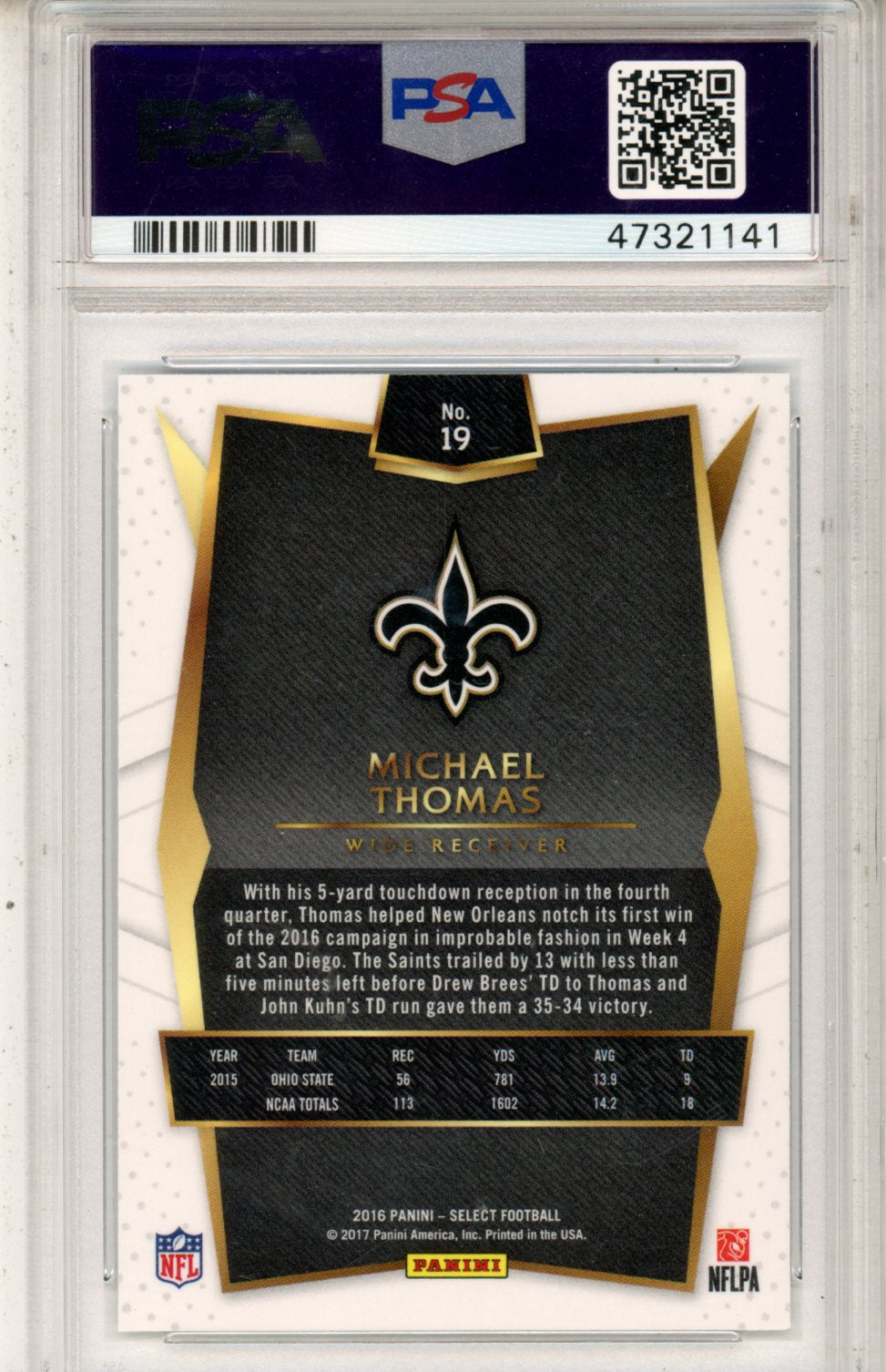 2016 Panini Select Michael Thomas #19 PSA 10 - Graded Sports Cards