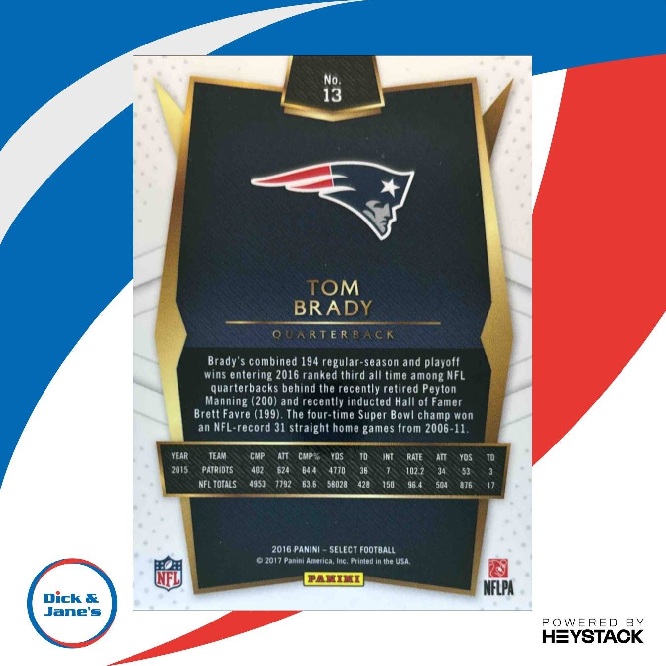 2016 Panini Select Tom Brady #13 Concourse New England Patriots - Sports Cards