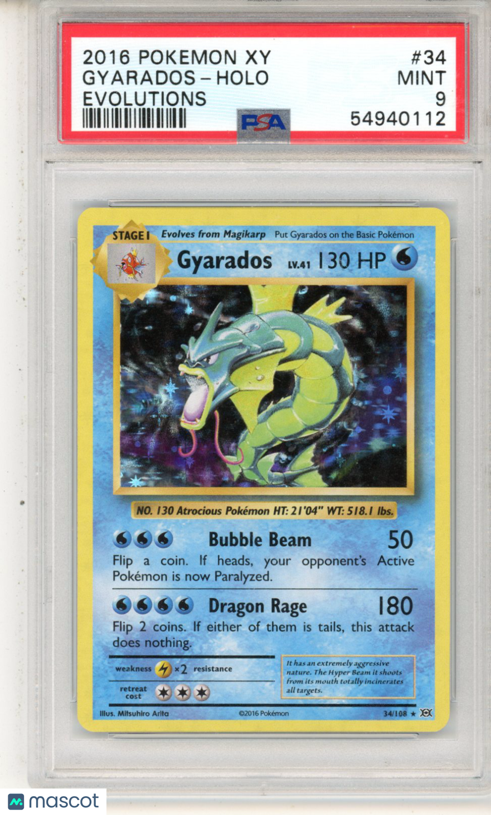 2016 Pokemon XY Evolutions Gyarados #34 HOLO PSA 9