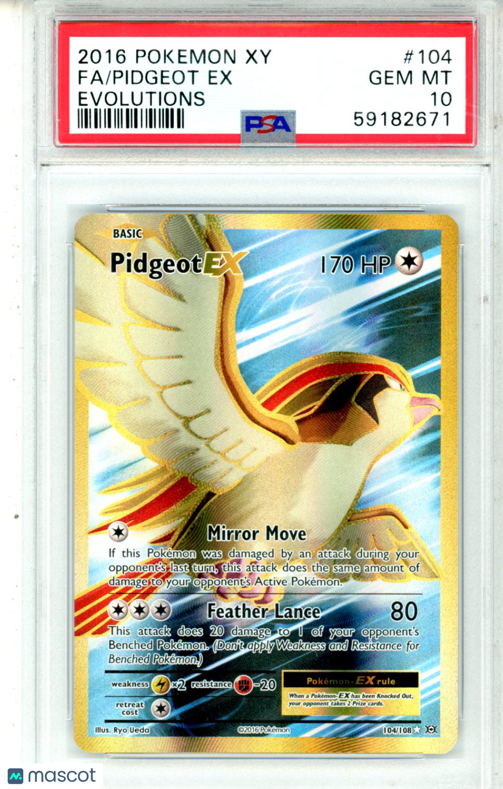 2016 Pokemon XY Evolutions Pidgeot EX #104 FA PSA 10