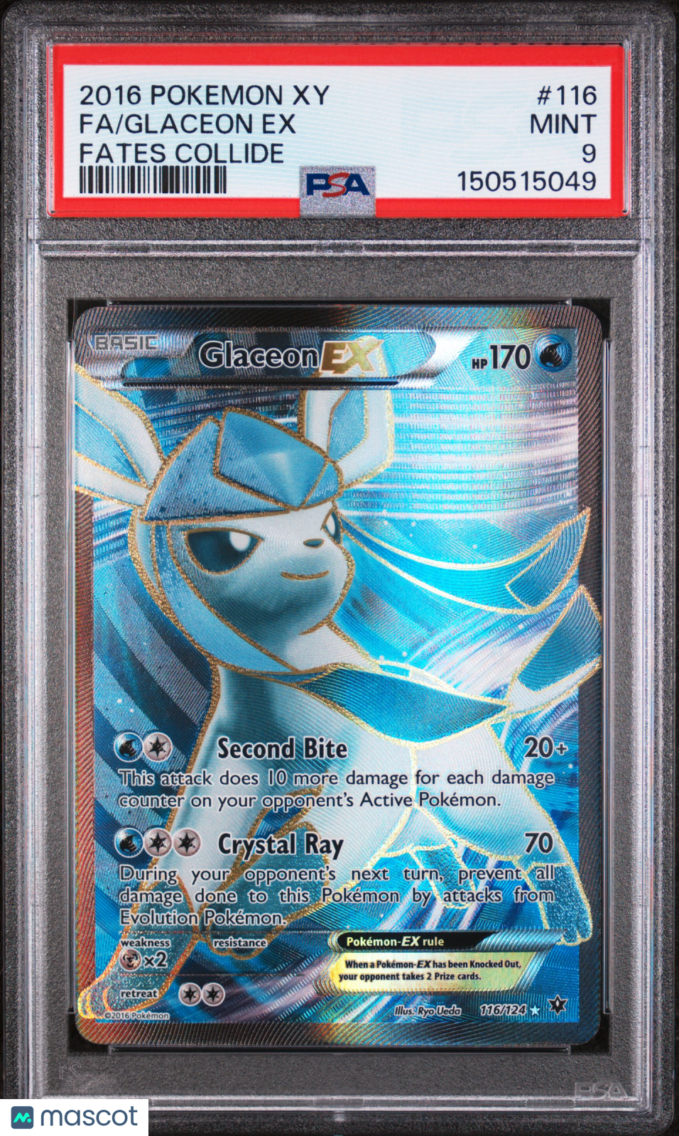 2016 Pokemon XY Fates Collide Glaceon EX #116 FA PSA 9 MINT - Graded TCG/CCG